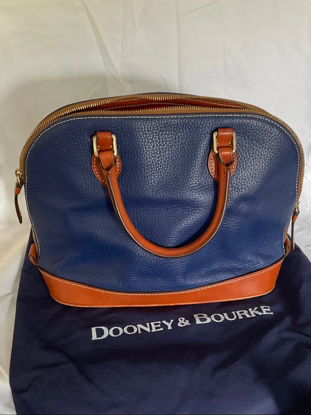 Dooney & Bourke Navy with Tan Trim Pebbled Leather Satchel